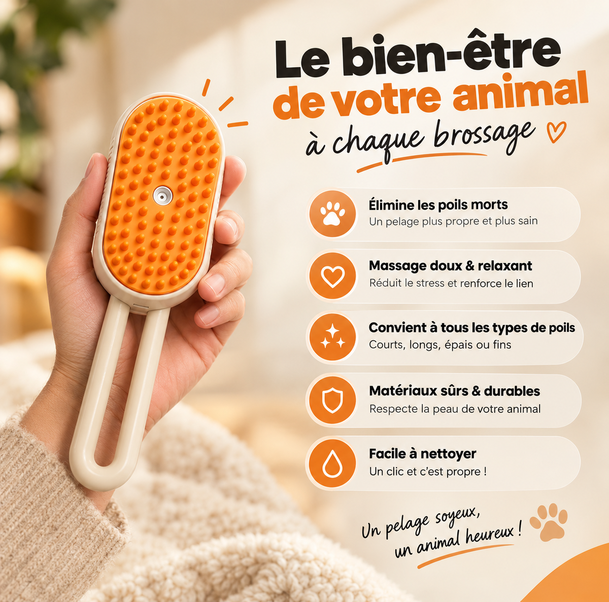 Brosse à Vapeur pour Chat — Toilettage Doux & Sans Effort