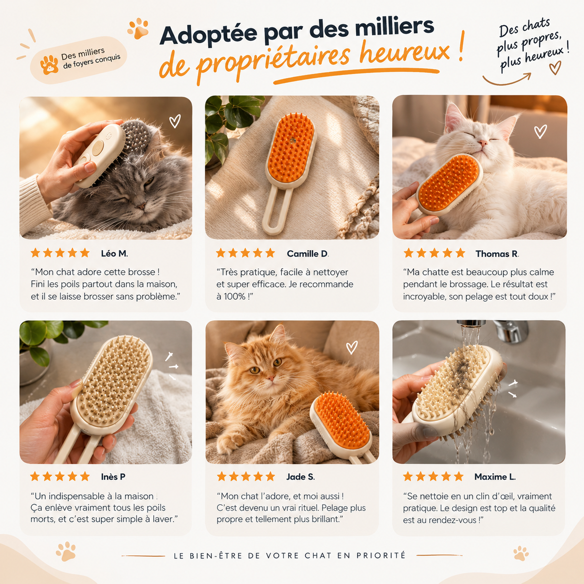 Brosse à Vapeur pour Chat — Toilettage Doux & Sans Effort